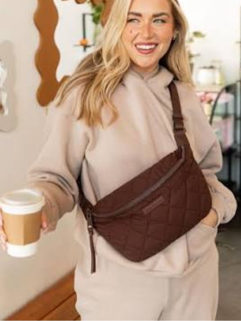 Poppy & Peonies Quilted Chocolate Brown Sidekick Belt Bag